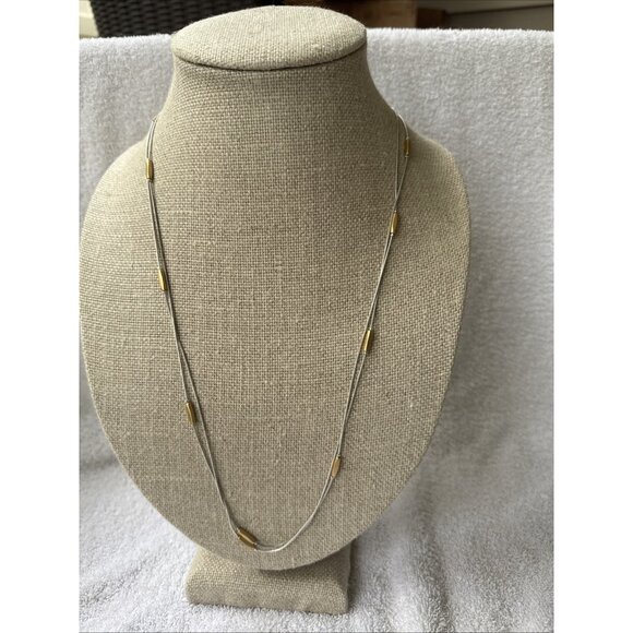 Chicos Silver Gold Tone Thin Beads 14" Long Layering Statement Necklace NEW - Picture 5 of 15